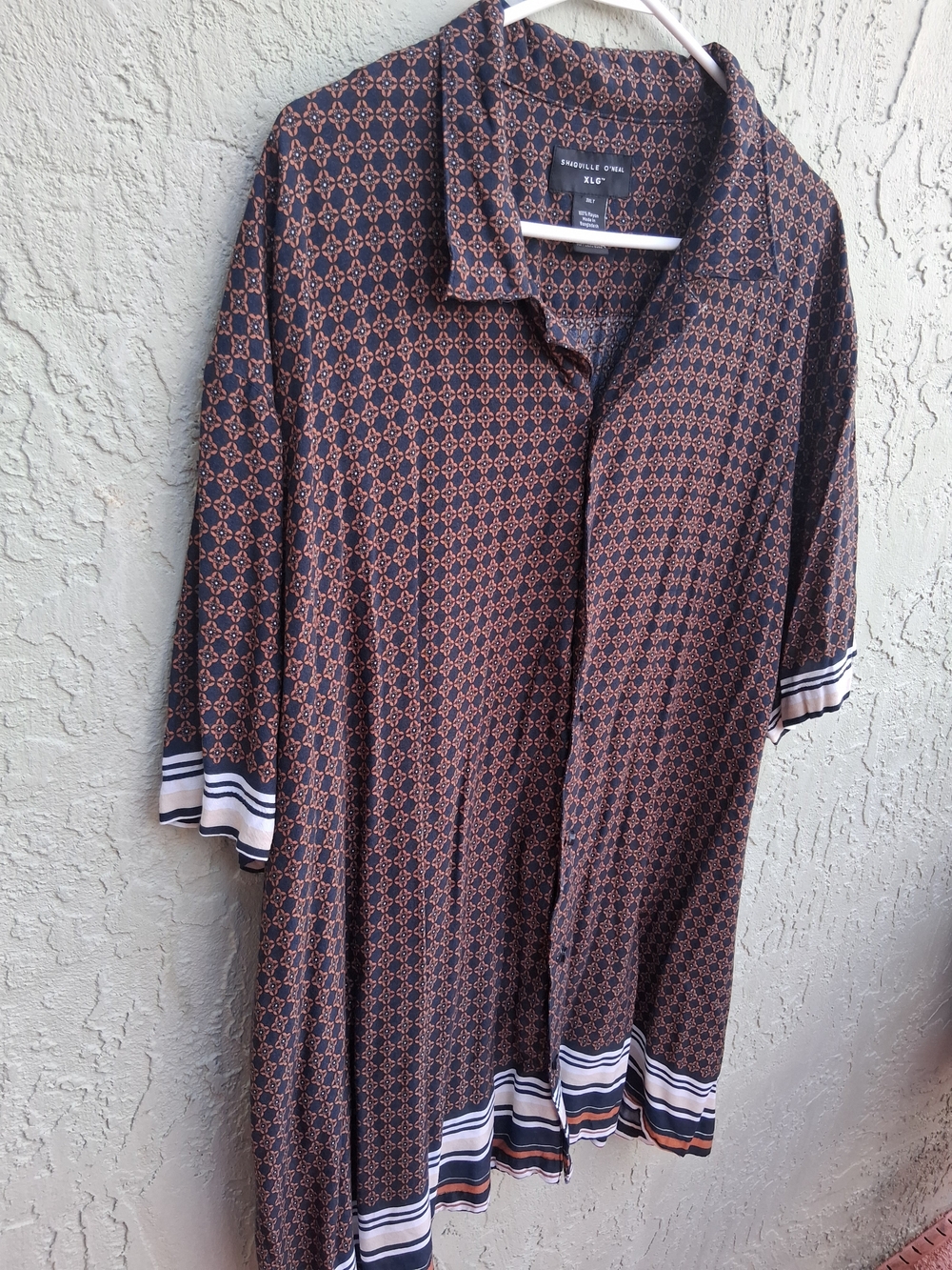 Shaquille O'Neal XLG Men's 3XLT SS Button Down Shirt Orange Blue Geometric Print